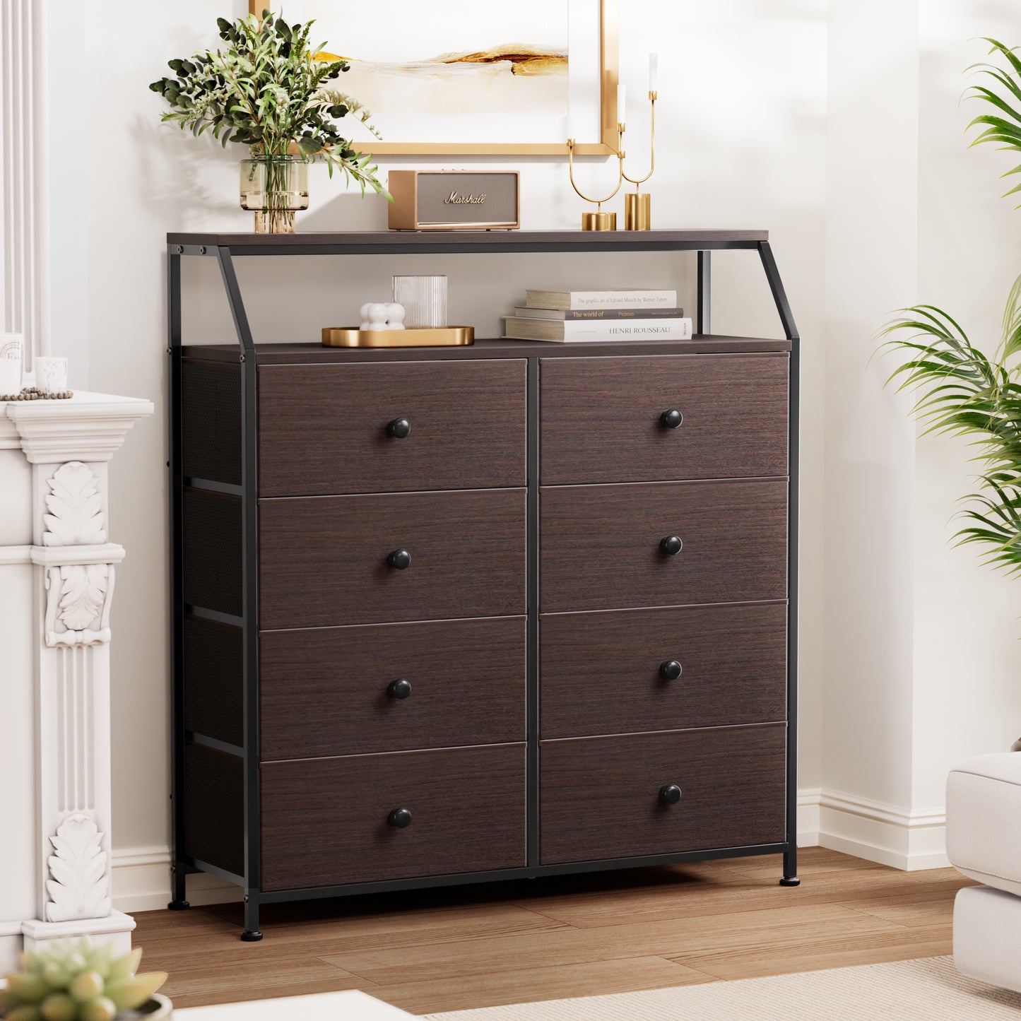 WOWLIVE 8 Drawer Dresser with 2-Tier Open Shelf, Double Chest of Drawer