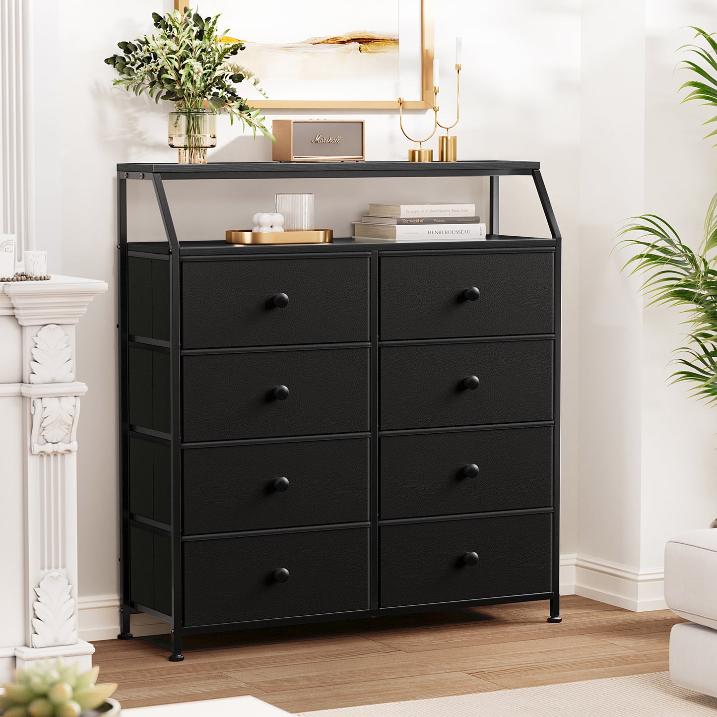 WOWLIVE 8 Drawer Dresser with 2-Tier Open Shelf, Double Chest of Drawer