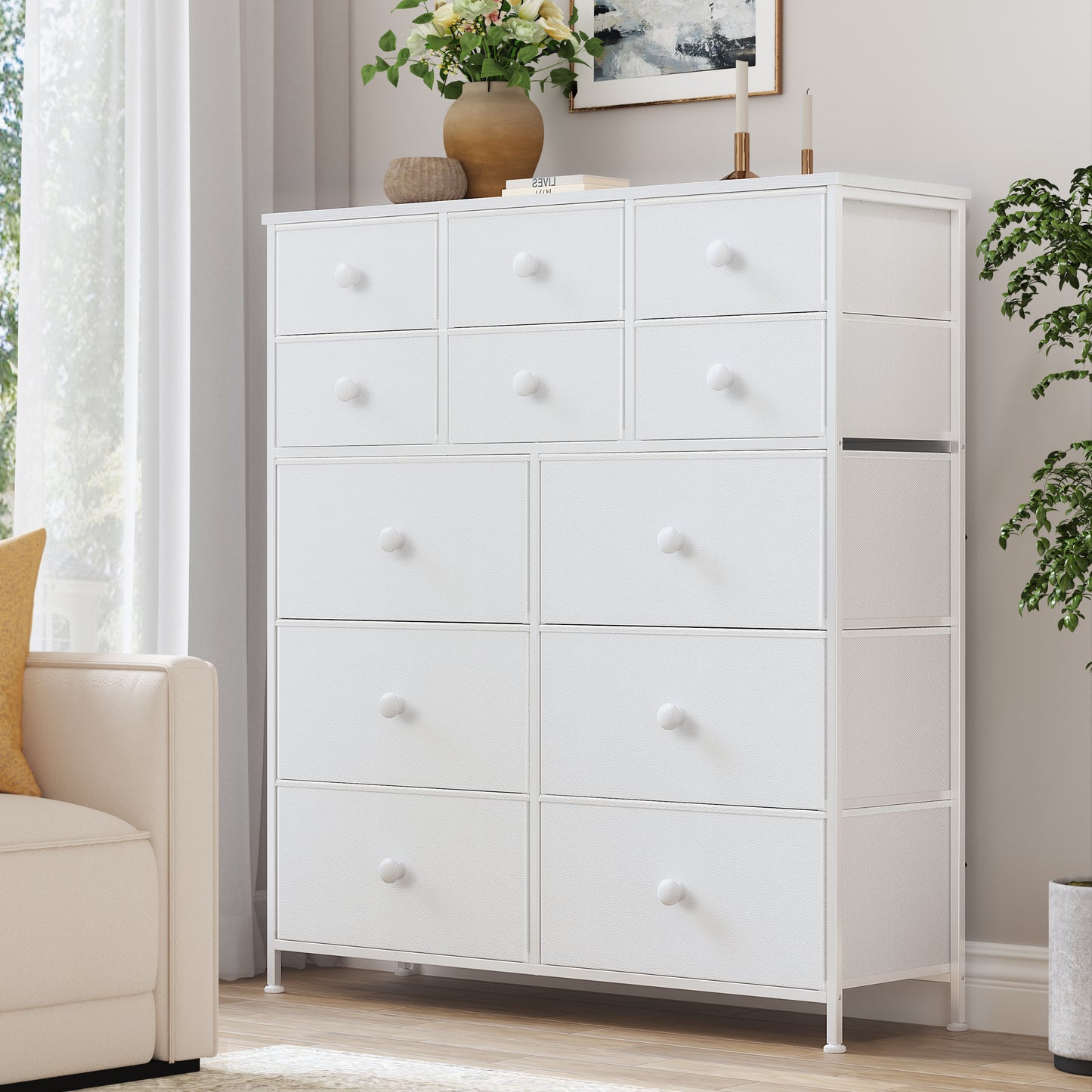 WOWLIVE Dresser 12 Chest of Drawers, Closet with Wooden