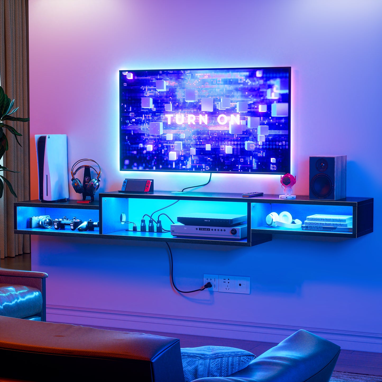 WOWLIVE 60" Floating TV Stand with Electrical Outlets, Media Center