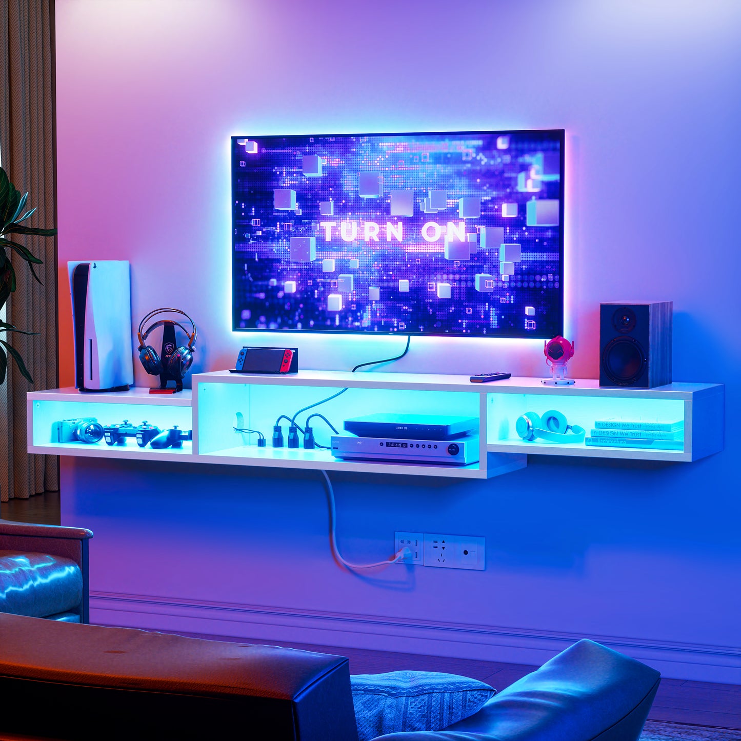 WOWLIVE 60" Floating TV Stand with Electrical Outlets, Media Center
