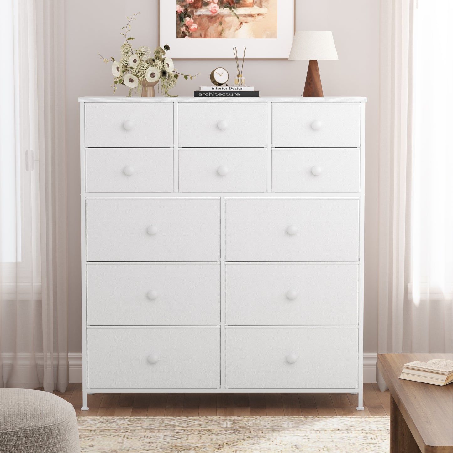 WOWLIVE Dresser 12 Chest of Drawers, Closet with Wooden
