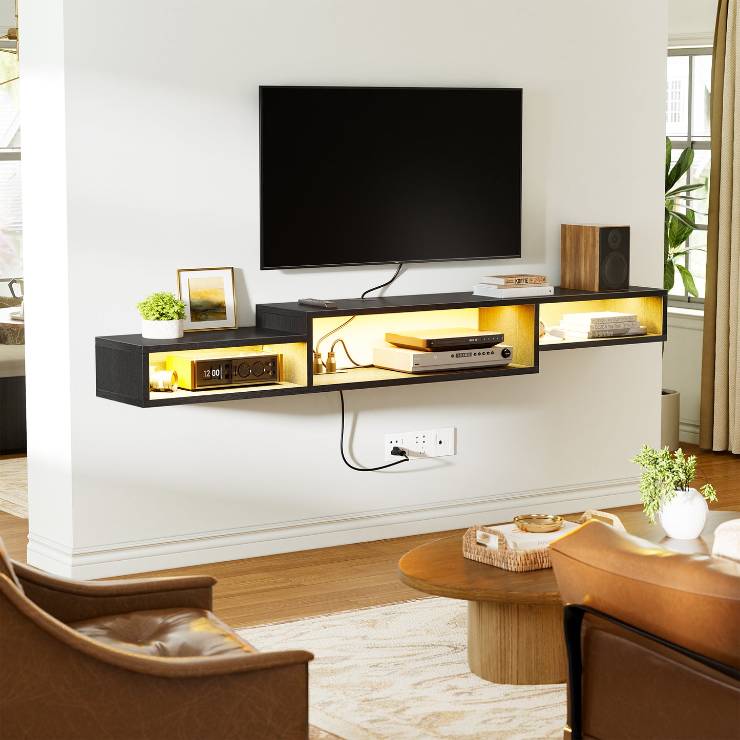 WOWLIVE 60" Floating TV Stand with Electrical Outlets, Media Center