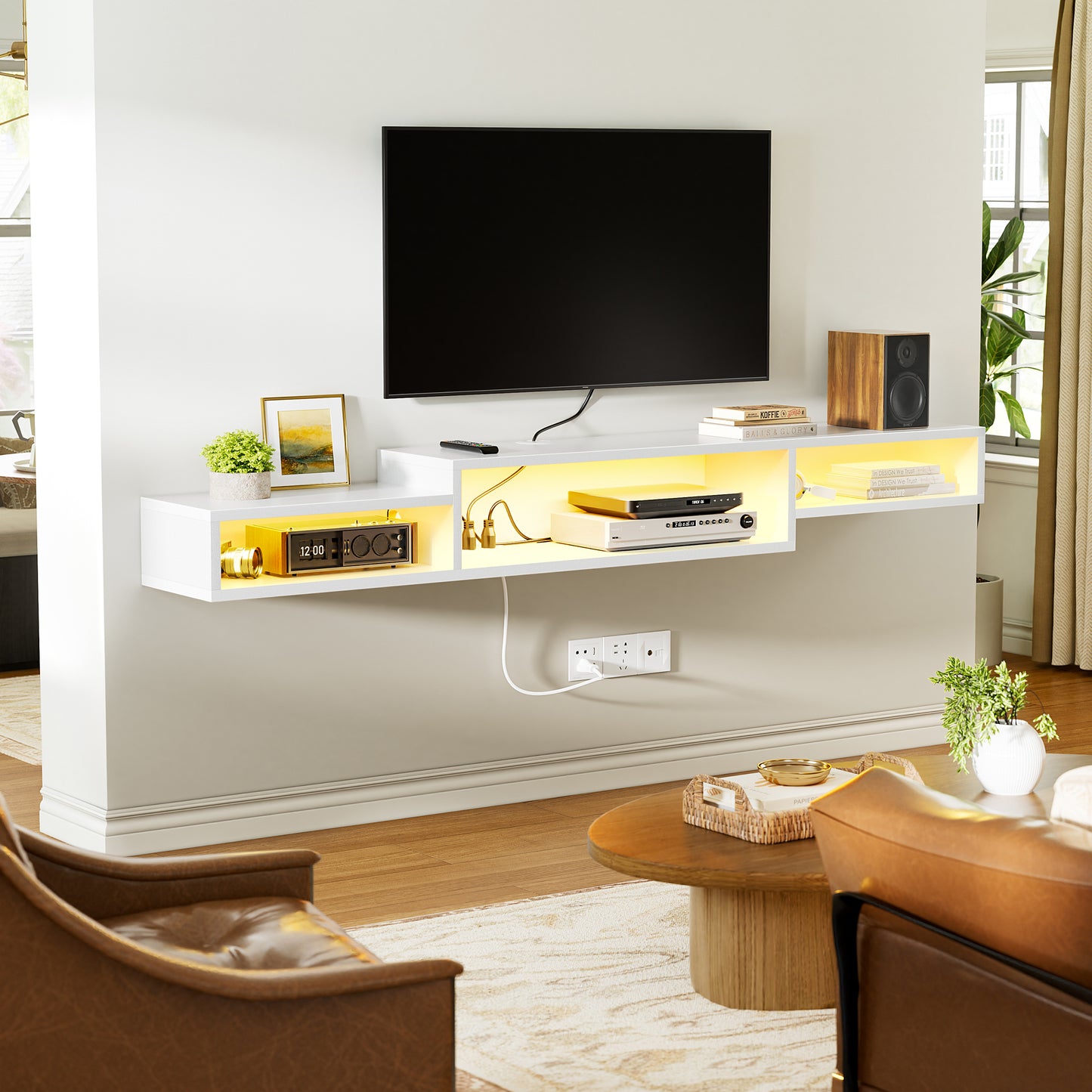 WOWLIVE 60" Floating TV Stand with Electrical Outlets, Media Center