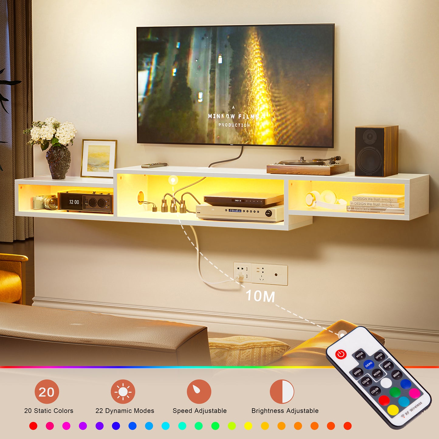 WOWLIVE 60" Floating TV Stand with Electrical Outlets, Media Center