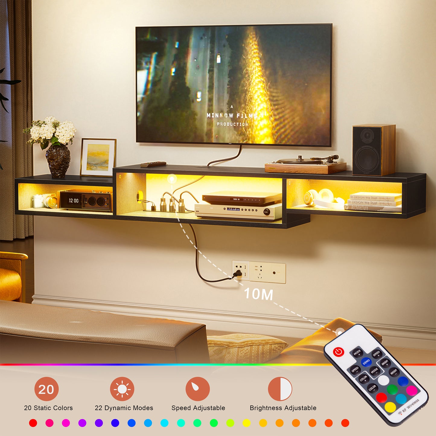 WOWLIVE 60" Floating TV Stand with Electrical Outlets, Media Center