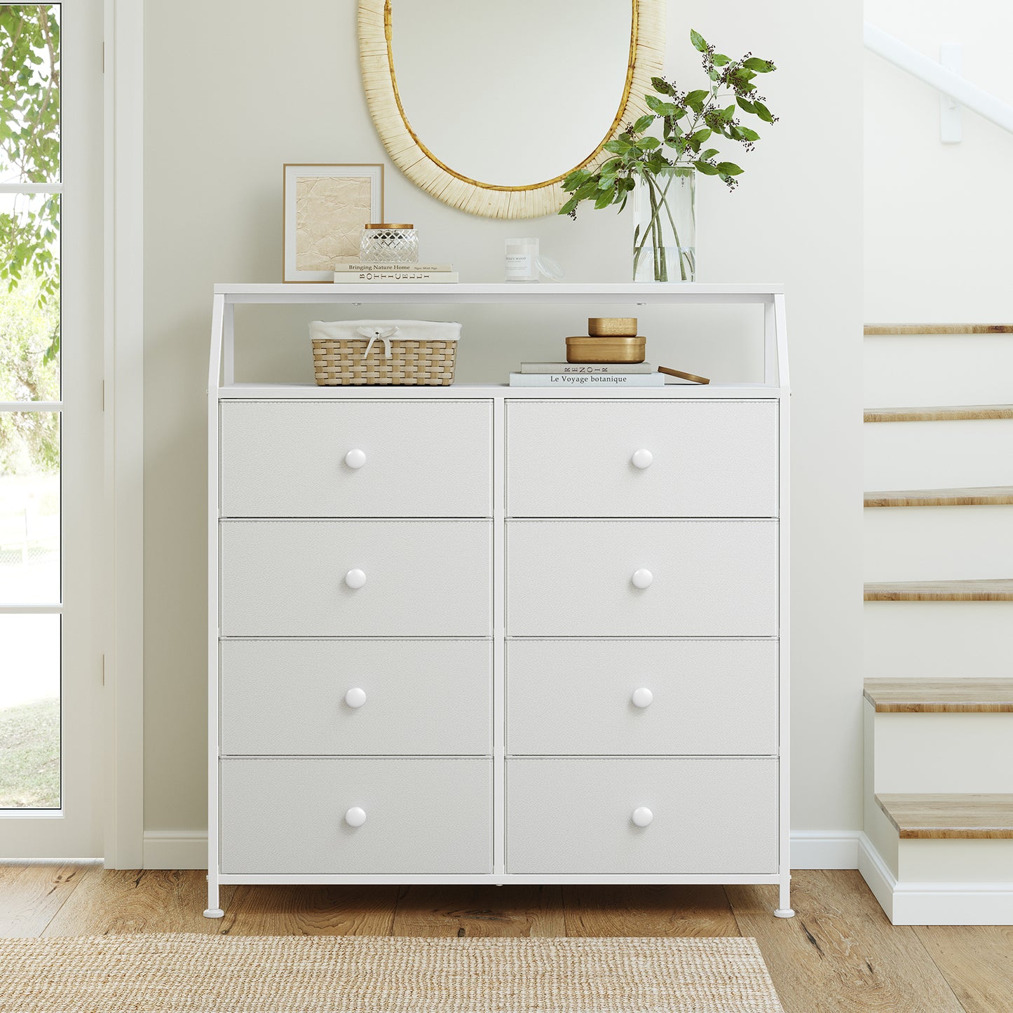 WOWLIVE 8 Drawer Dresser with 2-Tier Open Shelf, Double Chest of Drawer