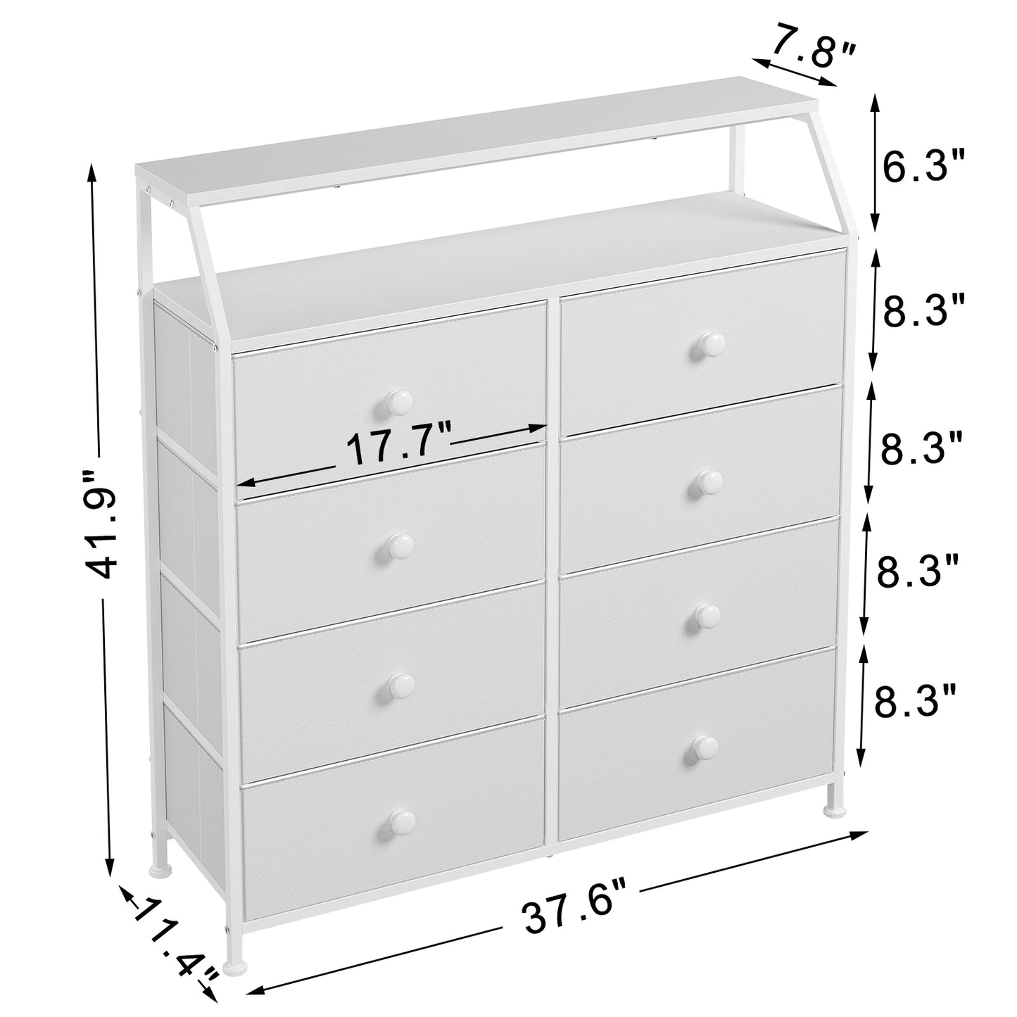 WOWLIVE 8 Drawer Dresser with 2-Tier Open Shelf, Double Chest of Drawer