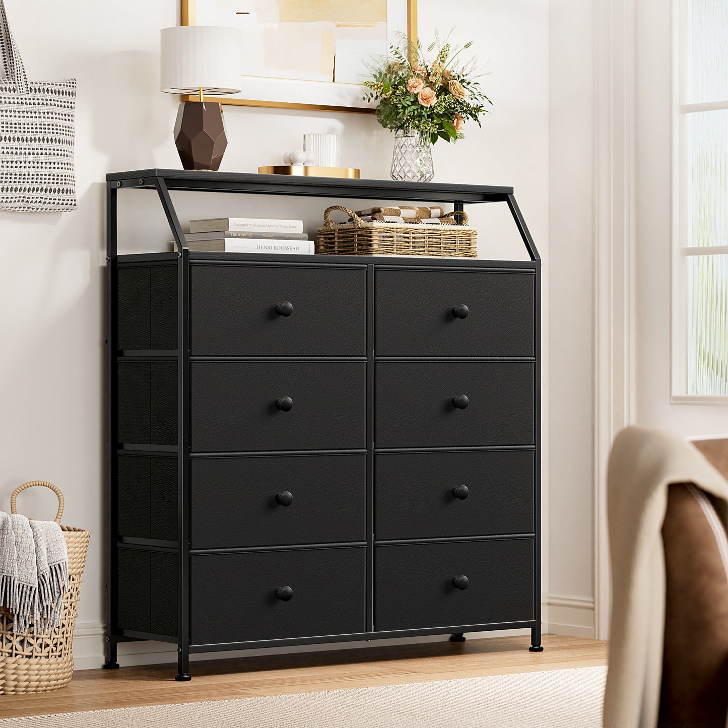 WOWLIVE 8 Drawer Dresser with 2-Tier Open Shelf, Double Chest of Drawer