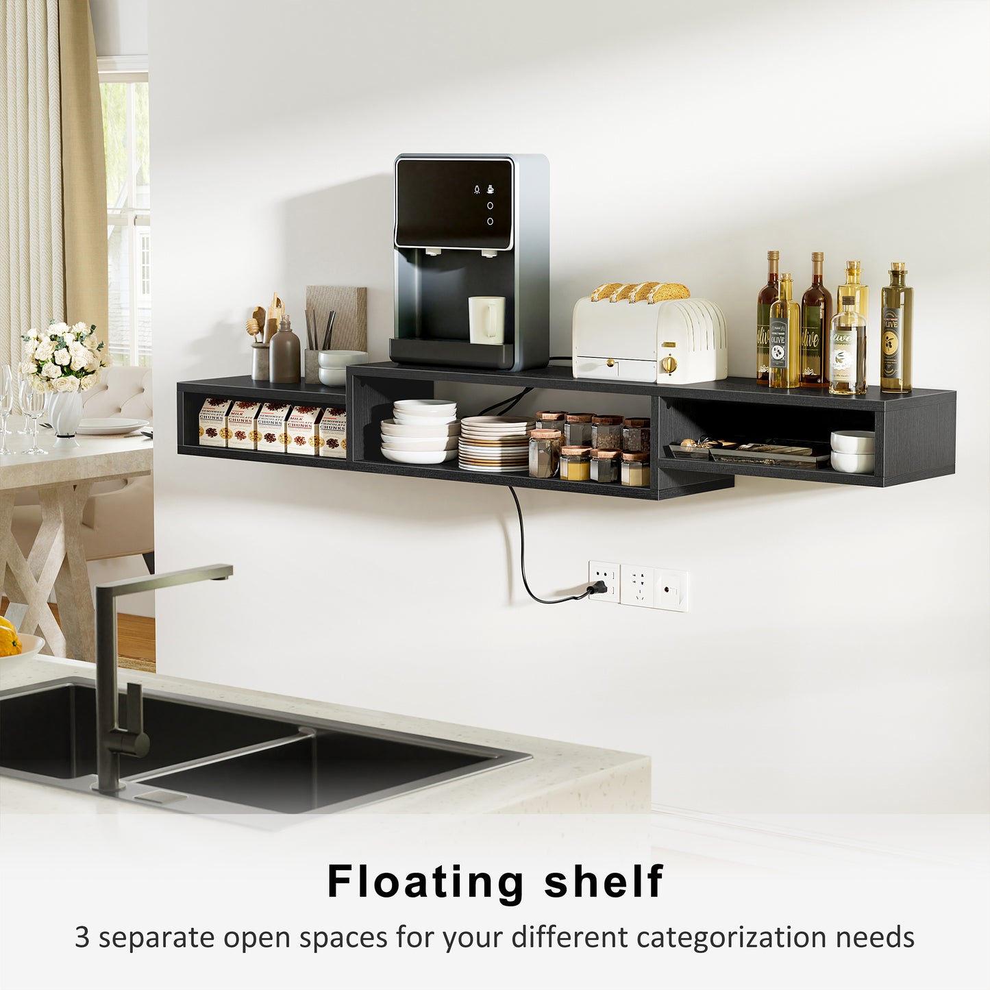 WOWLIVE 60" Floating TV Stand with Electrical Outlets, Media Center