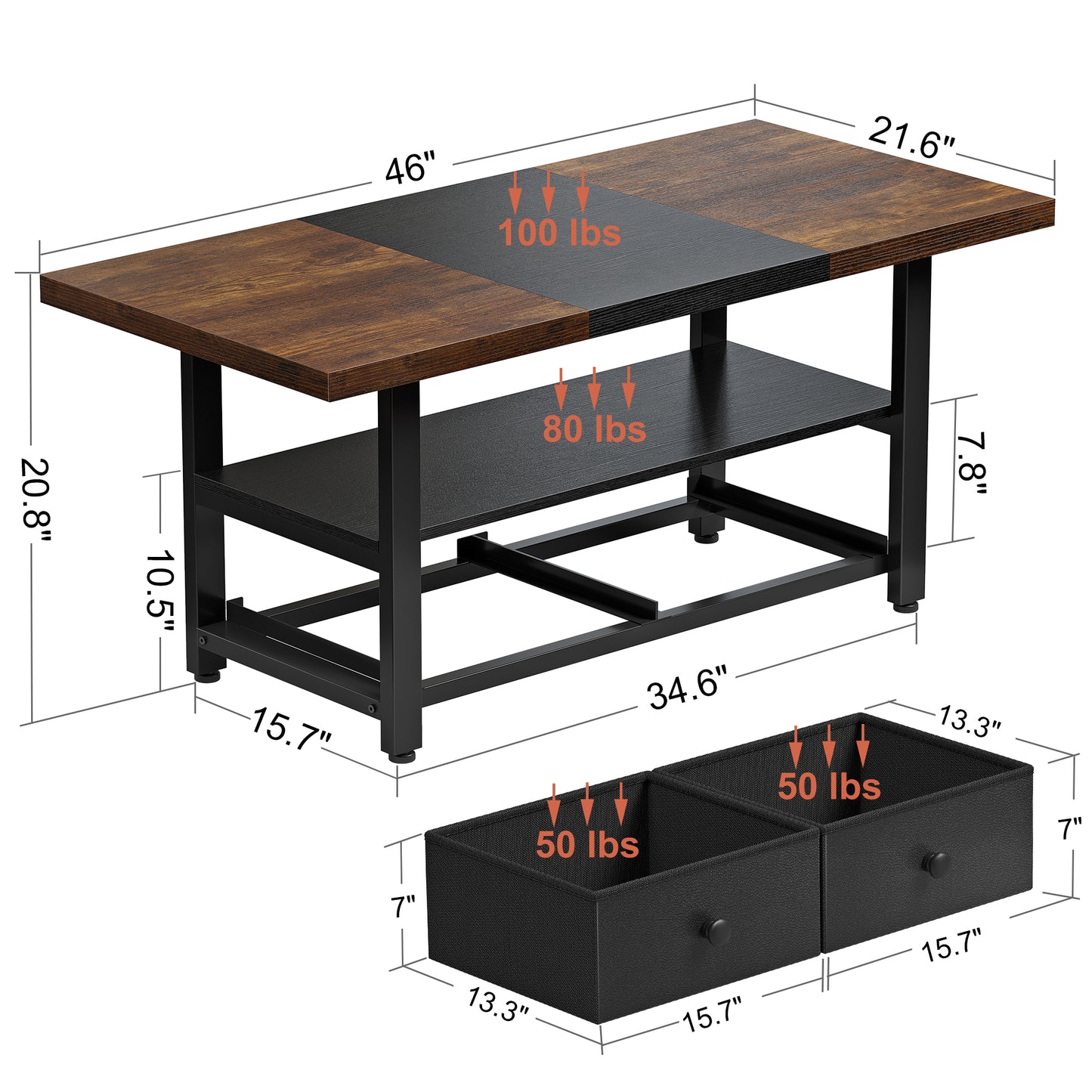 WOWLIVE Farmhouse Wood Coffee Table, Small Cocktail Table with 2 Drawers