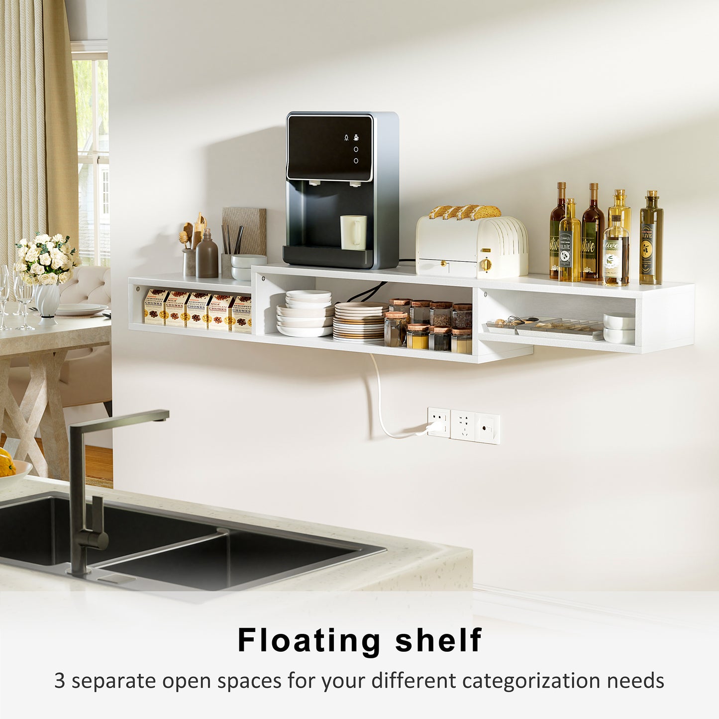 WOWLIVE 60" Floating TV Stand with Electrical Outlets, Media Center