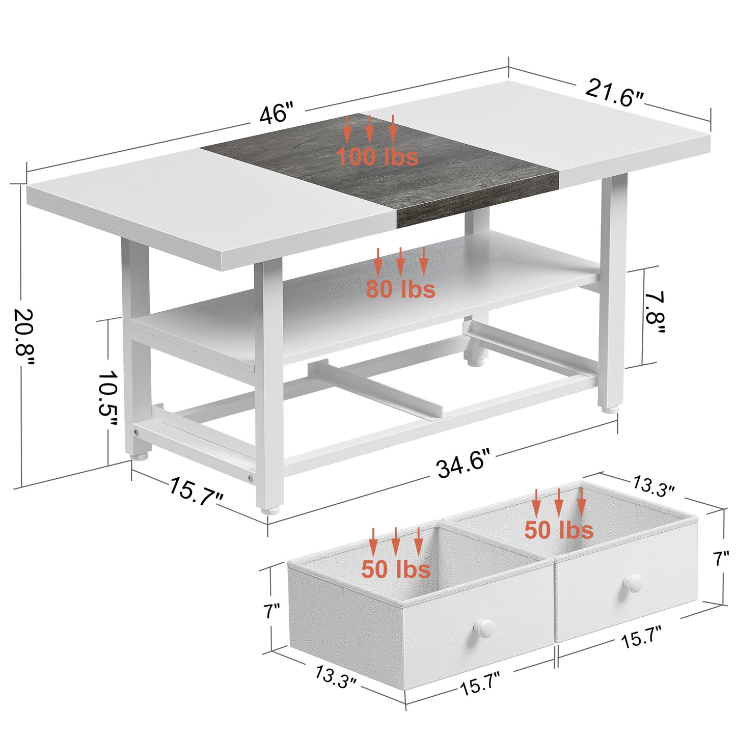 WOWLIVE Farmhouse Wood Coffee Table, Small Cocktail Table with 2 Drawers