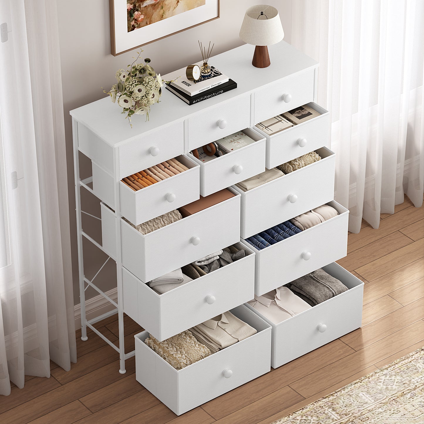 WOWLIVE Dresser 12 Chest of Drawers, Closet with Wooden
