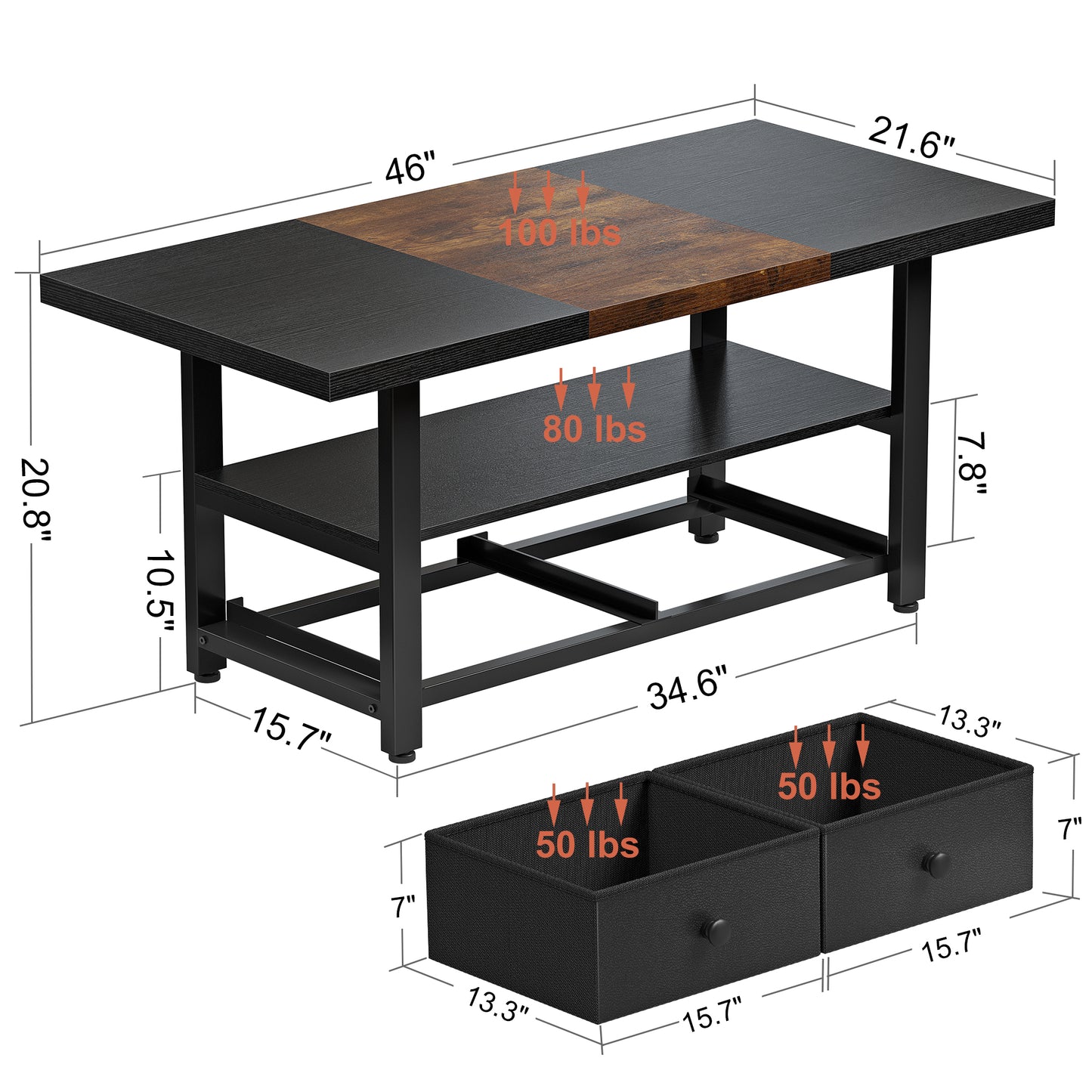 WOWLIVE Farmhouse Wood Coffee Table, Small Cocktail Table with 2 Drawers