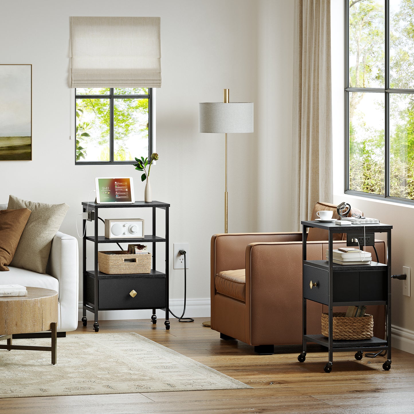 WOWLIVE 23.5in Nightstand with Drawer & Outlets, Modern Bedside Table