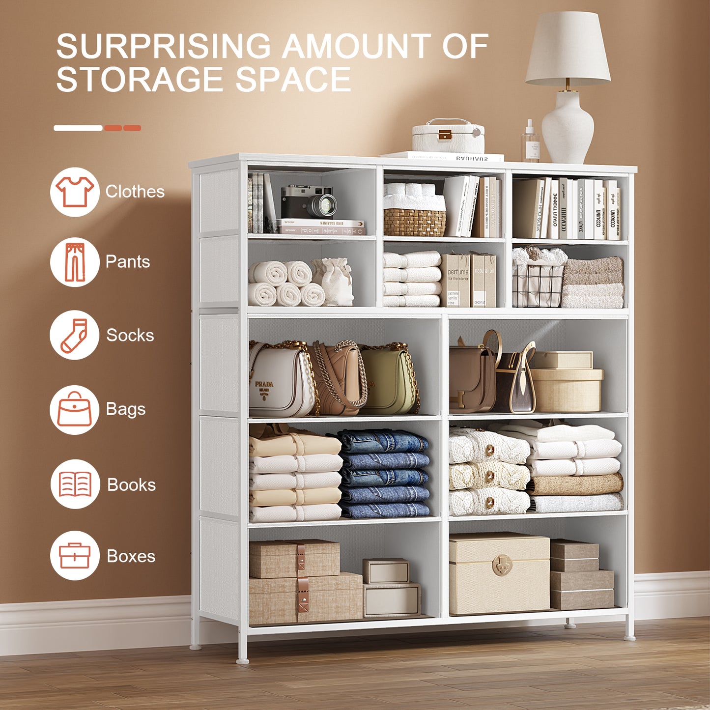 WOWLIVE Dresser 12 Chest of Drawers, Closet with Wooden