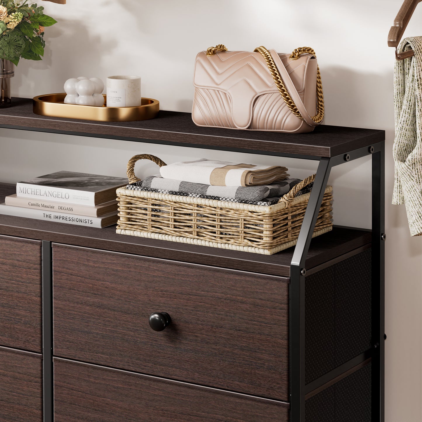 WOWLIVE 8 Drawer Dresser with 2-Tier Open Shelf, Double Chest of Drawer
