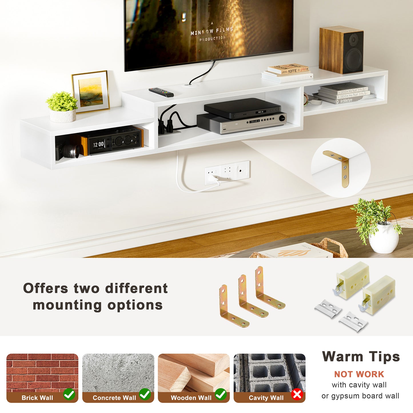 WOWLIVE 60" Floating TV Stand with Electrical Outlets, Media Center