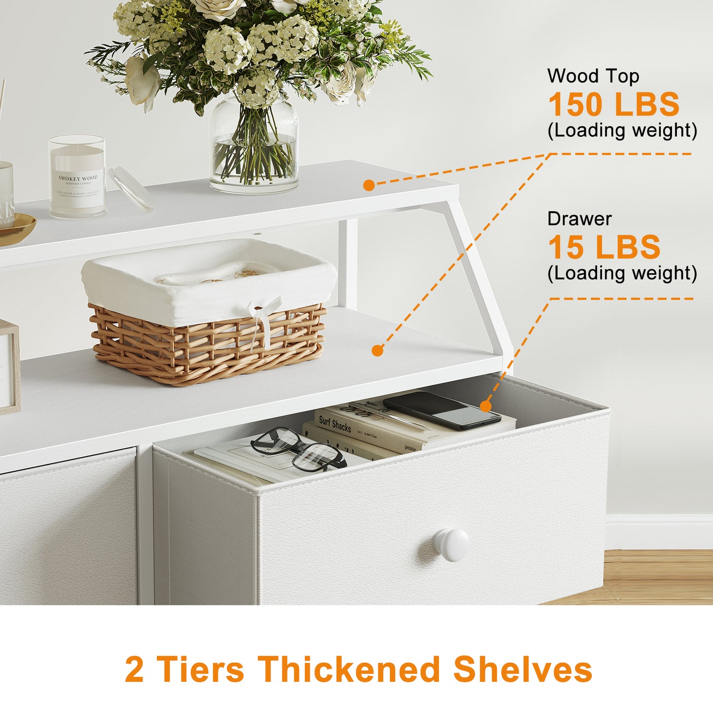 WOWLIVE 8 Drawer Dresser with 2-Tier Open Shelf, Double Chest of Drawer