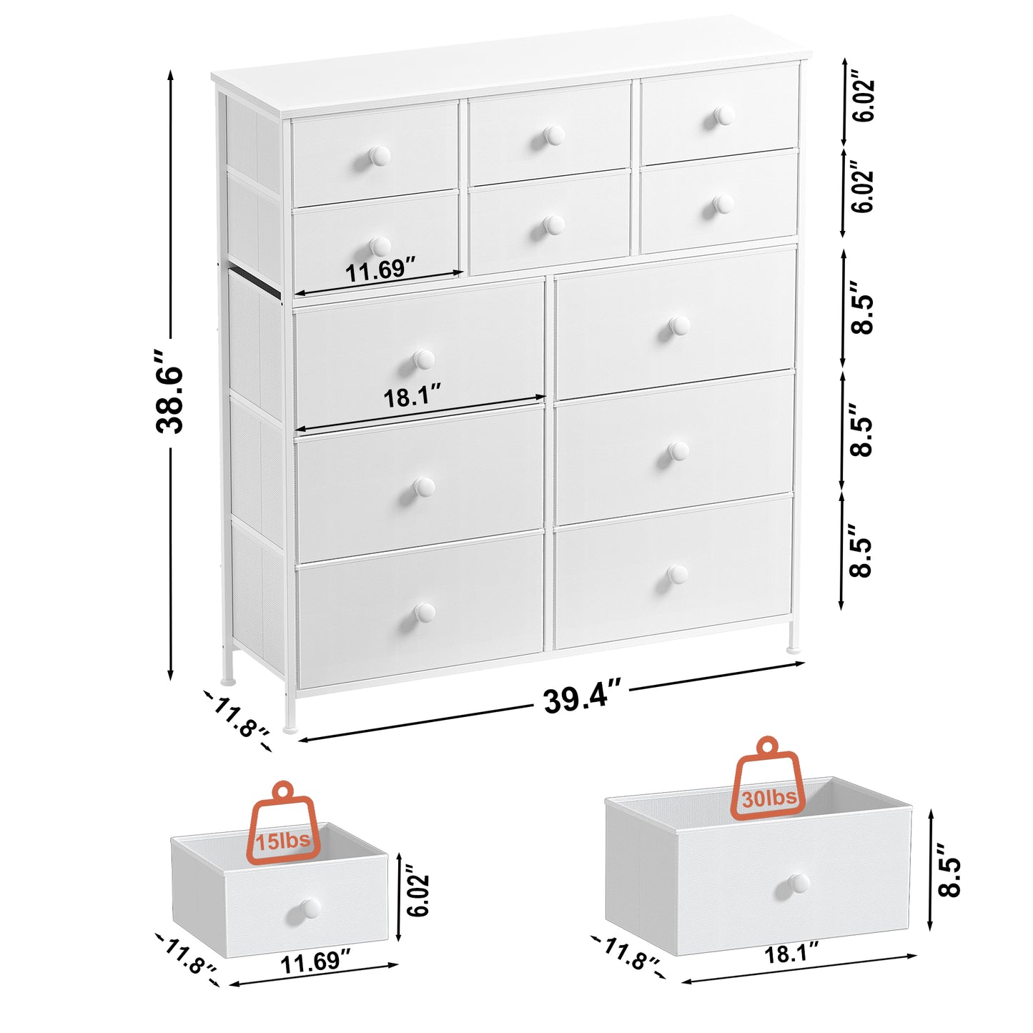 WOWLIVE Dresser 12 Chest of Drawers, Closet with Wooden