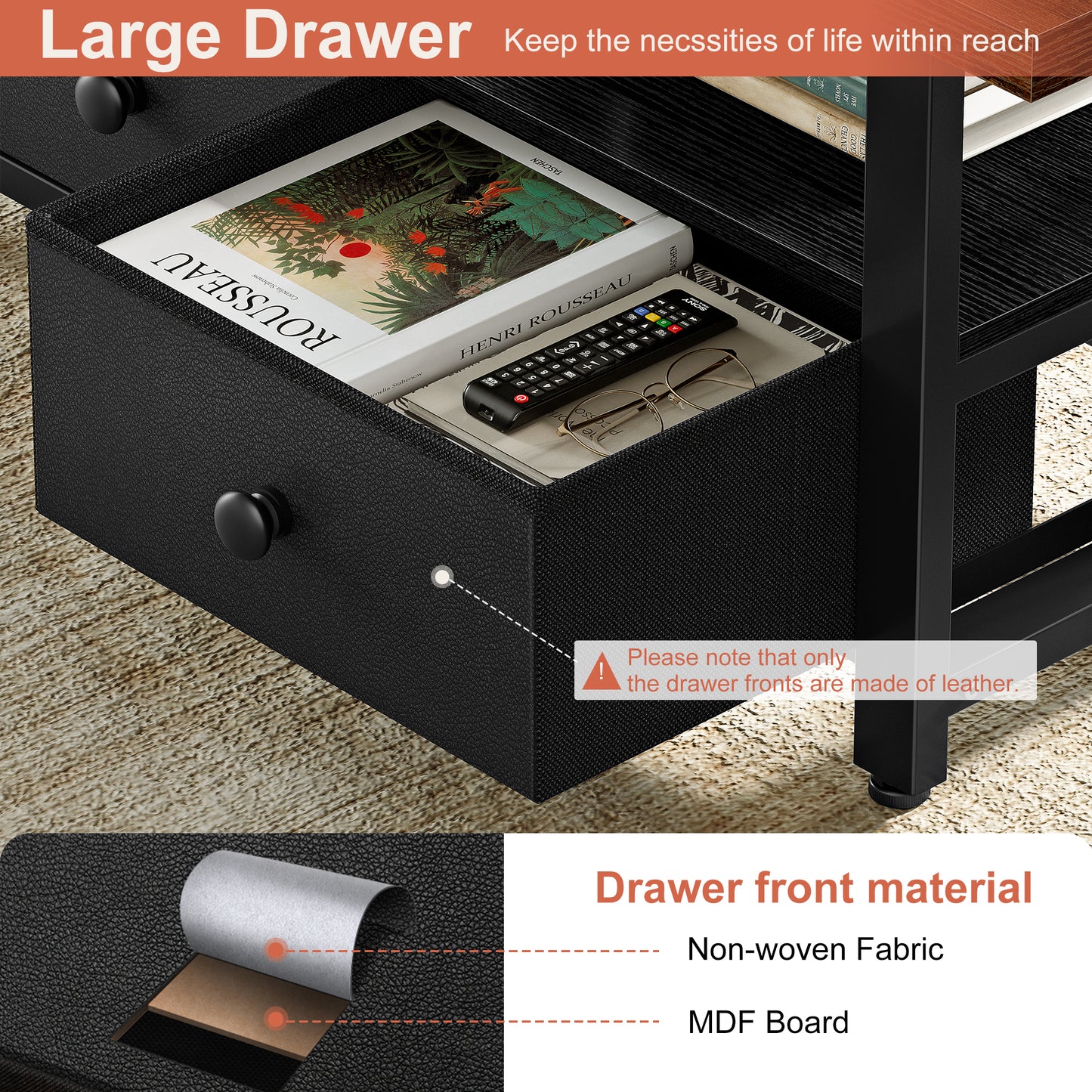 WOWLIVE Farmhouse Wood Coffee Table, Small Cocktail Table with 2 Drawers