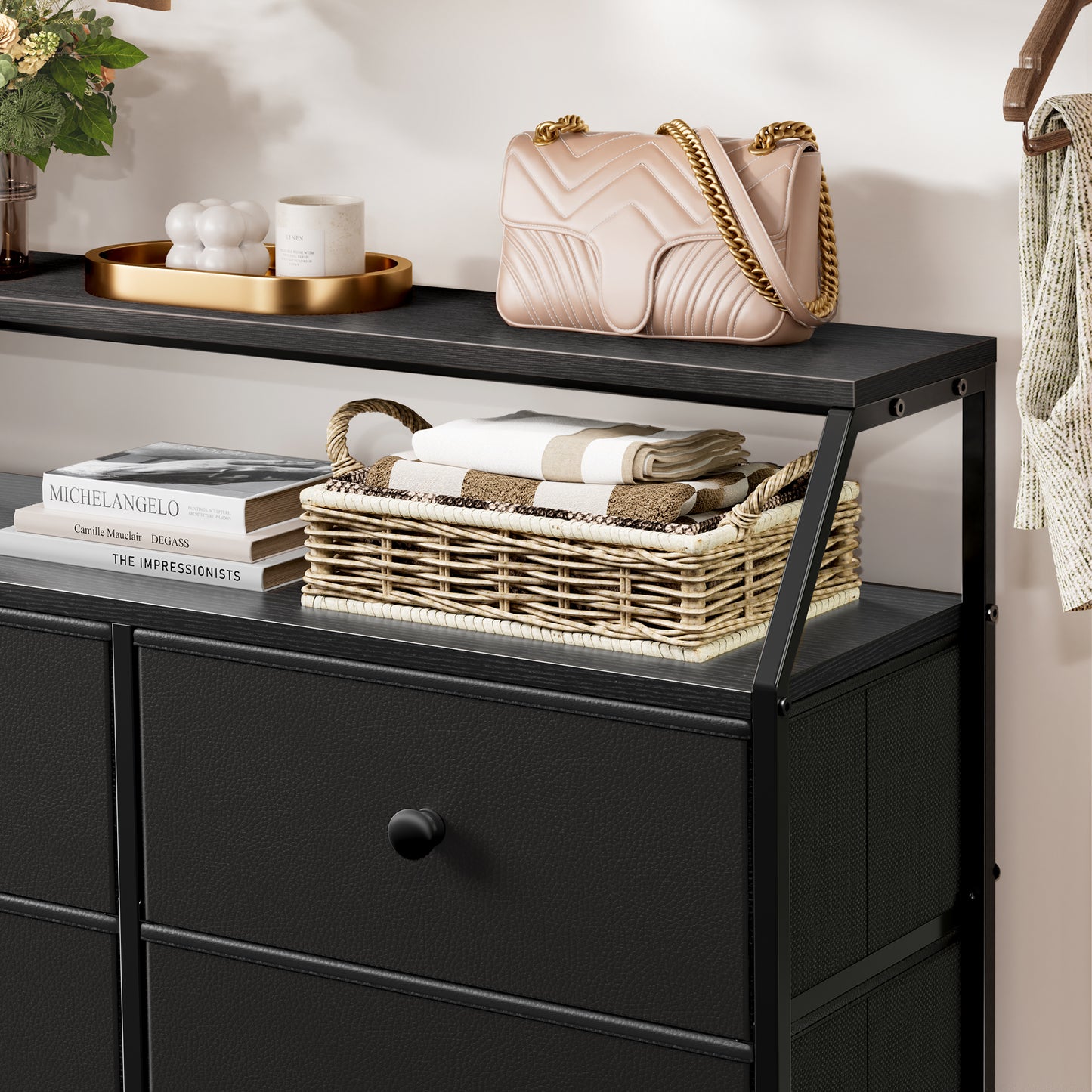 WOWLIVE 8 Drawer Dresser with 2-Tier Open Shelf, Double Chest of Drawer
