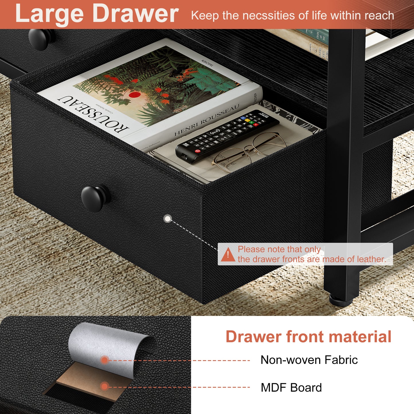 WOWLIVE Farmhouse Wood Coffee Table, Small Cocktail Table with 2 Drawers