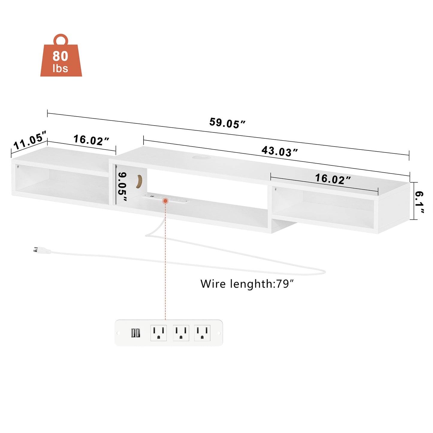 WOWLIVE 60" Floating TV Stand with Electrical Outlets, Media Center