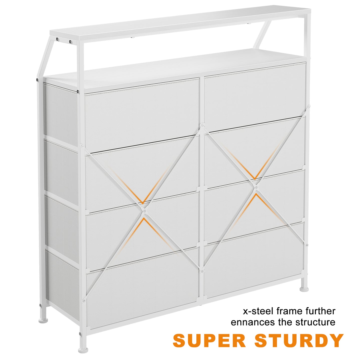 WOWLIVE 8 Drawer Dresser with 2-Tier Open Shelf, Double Chest of Drawer