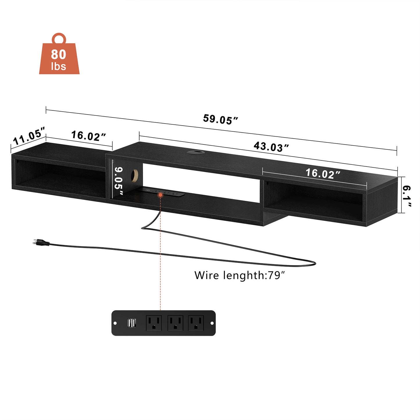 WOWLIVE 60" Floating TV Stand with Electrical Outlets, Media Center