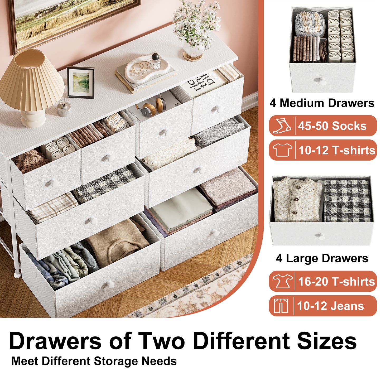 WOWLIVE 8-drawer Dresser, Fabric Storage, Chest of Drawers for Bedroom