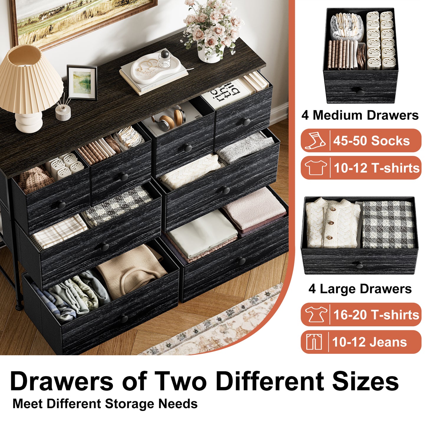 WOWLIVE 8-drawer Dresser, Fabric Storage, Chest of Drawers for Bedroom