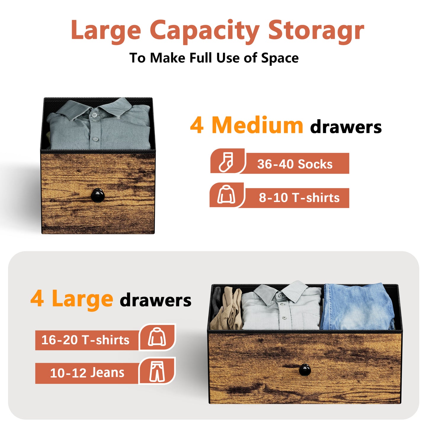 WOWLIVE 8-drawer Dresser, Fabric Storage, Chest of Drawers for Bedroom