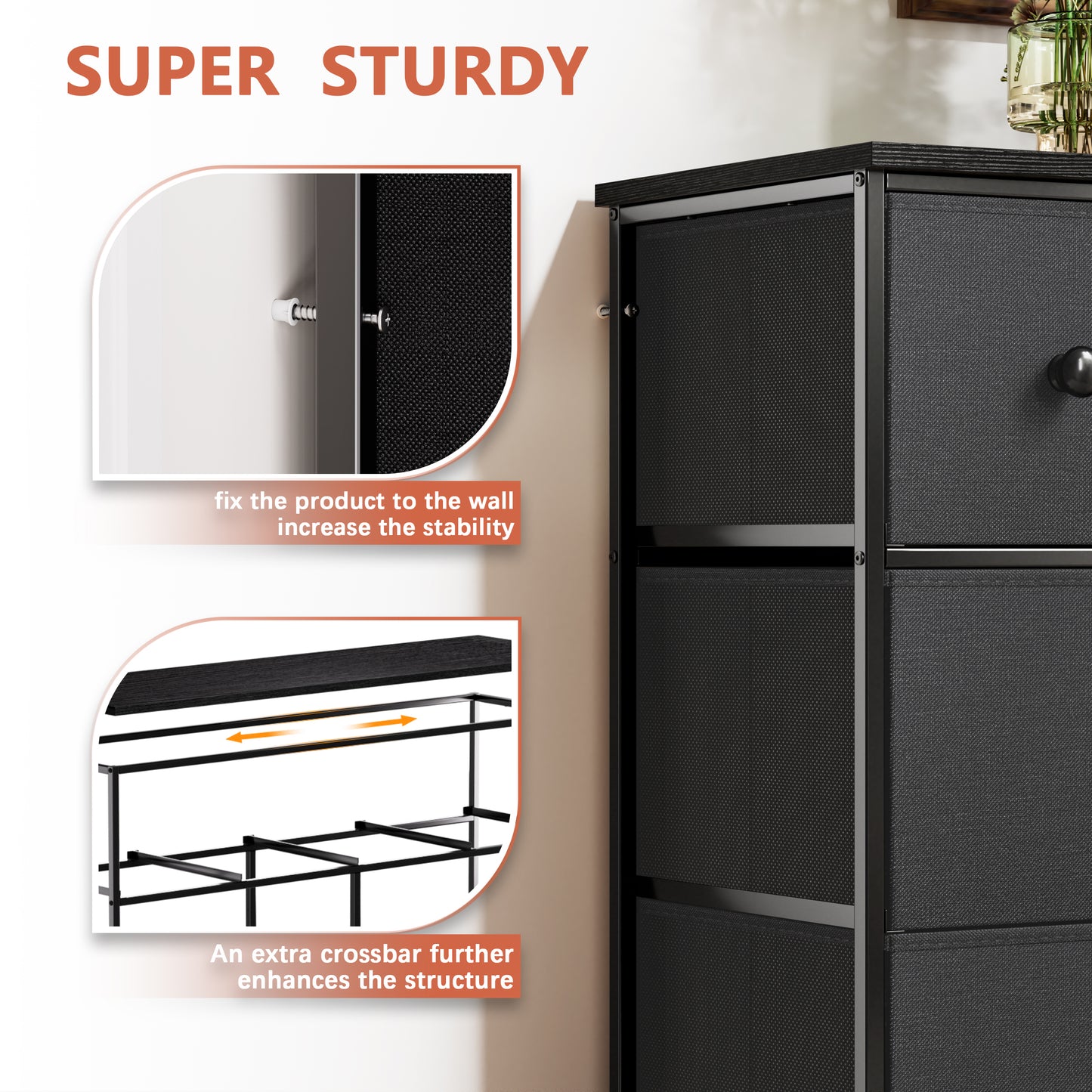 WOWLIVE 8-drawer Dresser, Fabric Storage, Chest of Drawers for Bedroom