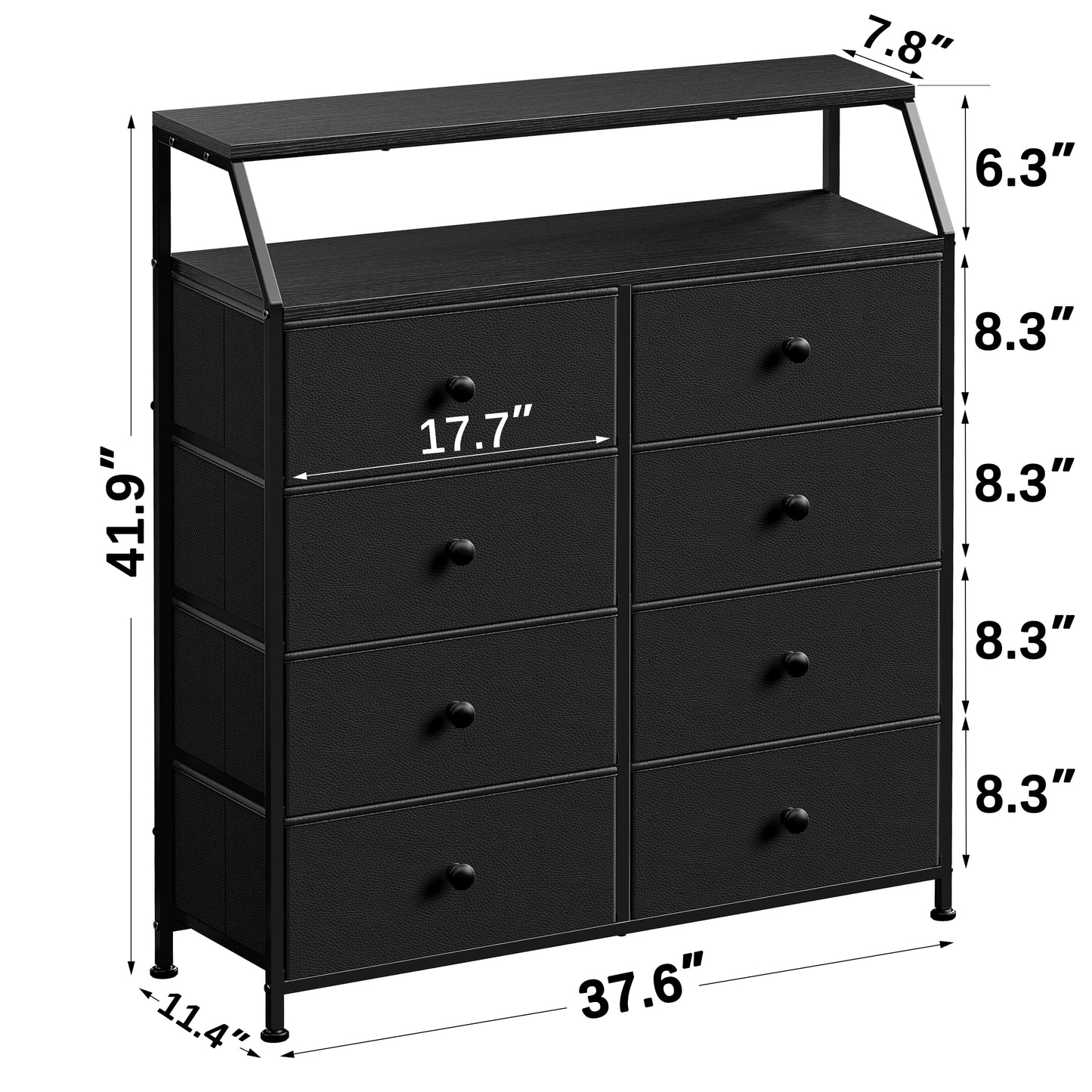 WOWLIVE 8 Drawer Dresser with 2-Tier Open Shelf, Double Chest of Drawer