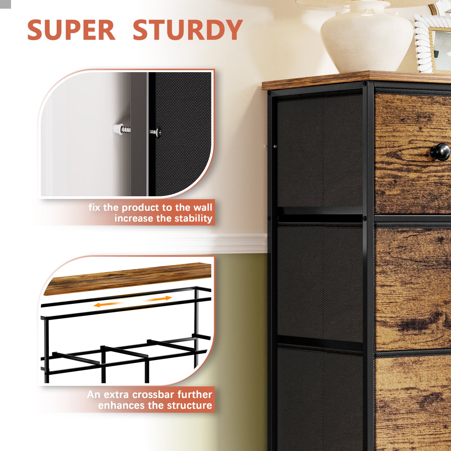 WOWLIVE 8-drawer Dresser, Fabric Storage, Chest of Drawers for Bedroom