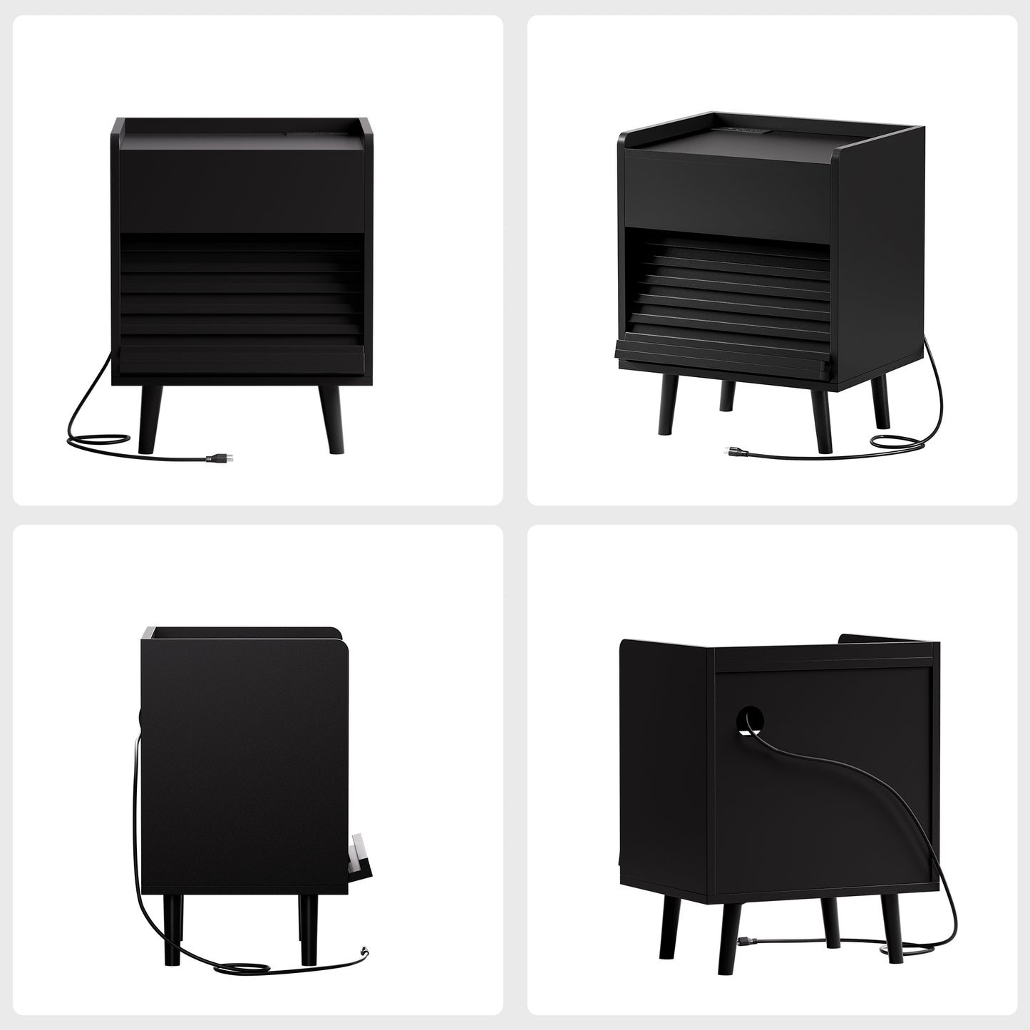WOWLIVE Wooden Nightstand with 2 Drawers, Modern Bedside Table with Outlets & LED Lights, File Cabinet