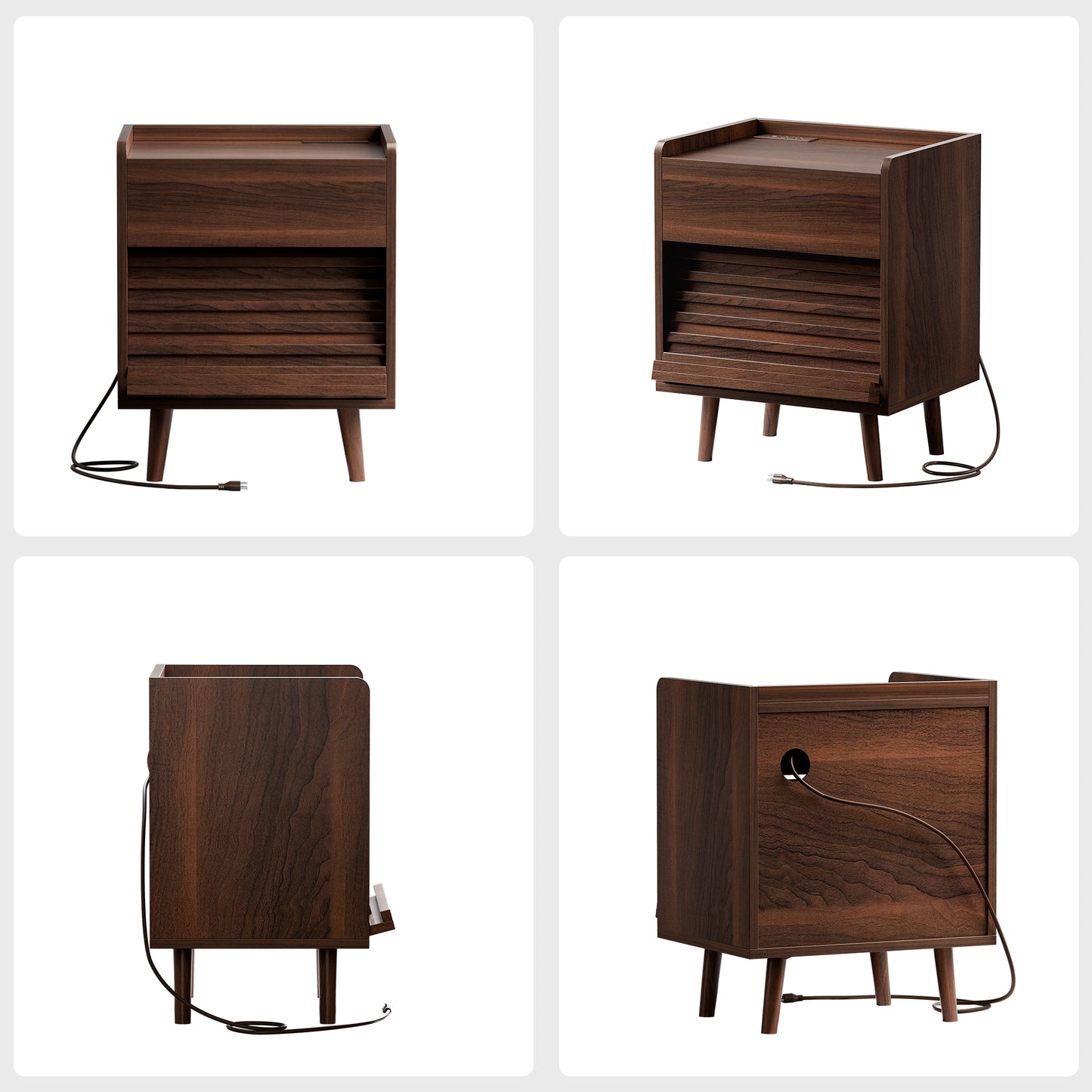 WOWLIVE Wooden Nightstand with 2 Drawers, Modern Bedside Table with Outlets & LED Lights, File Cabinet