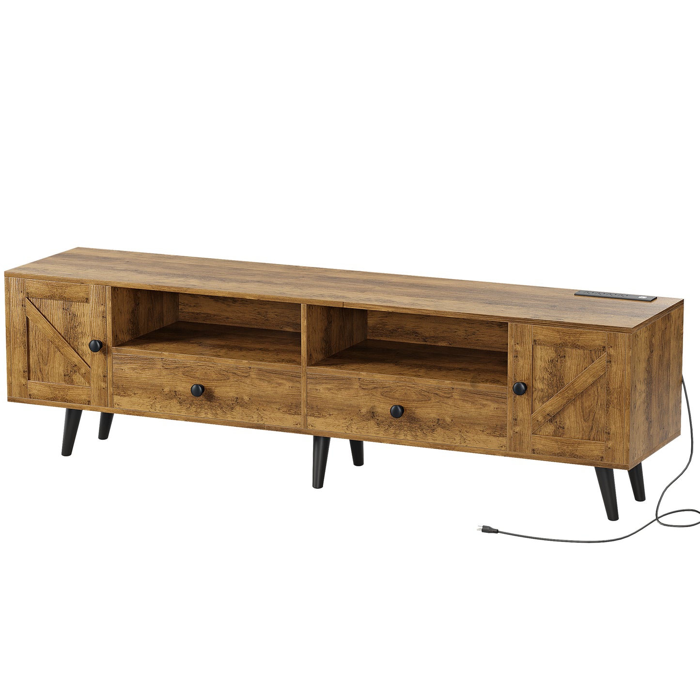 WOWLIVE 59"&70" LED Wood TV Stand with Power Outlets, Modern Entertainment Center for TVs