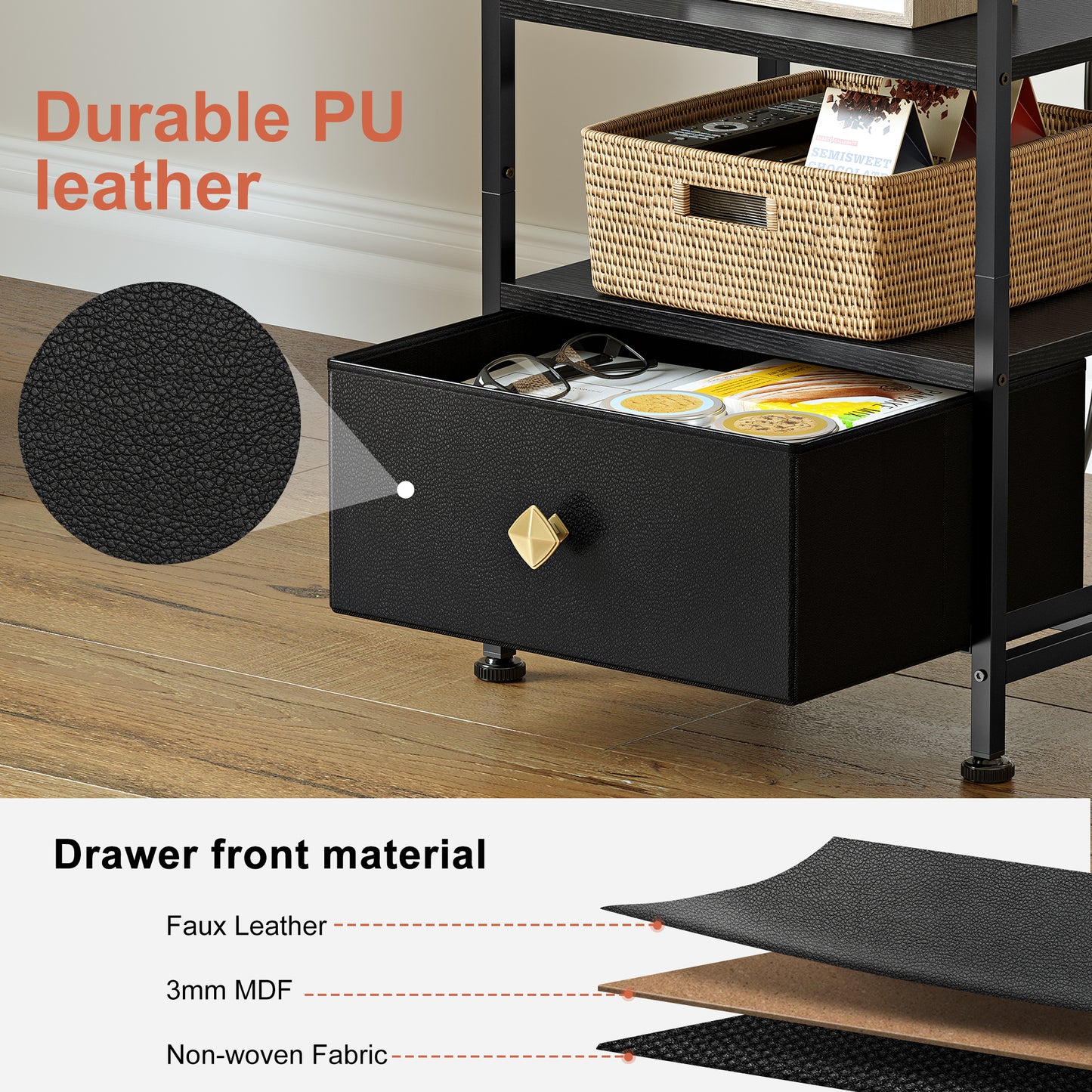 WOWLIVE 23.5in Nightstand with Drawer & Outlets, Modern Bedside Table