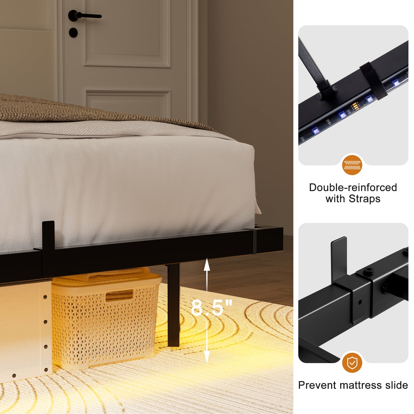 WOWLIVE Floating Bed Frame Twin/Full/Queen/King Size with Charging Station and LED Lights