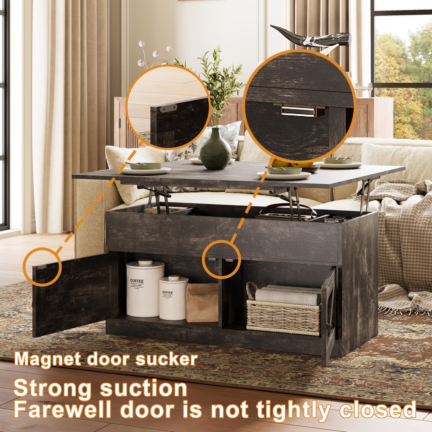 Lift Top Coffee Table with Storage for Living Room Hidden Compartment