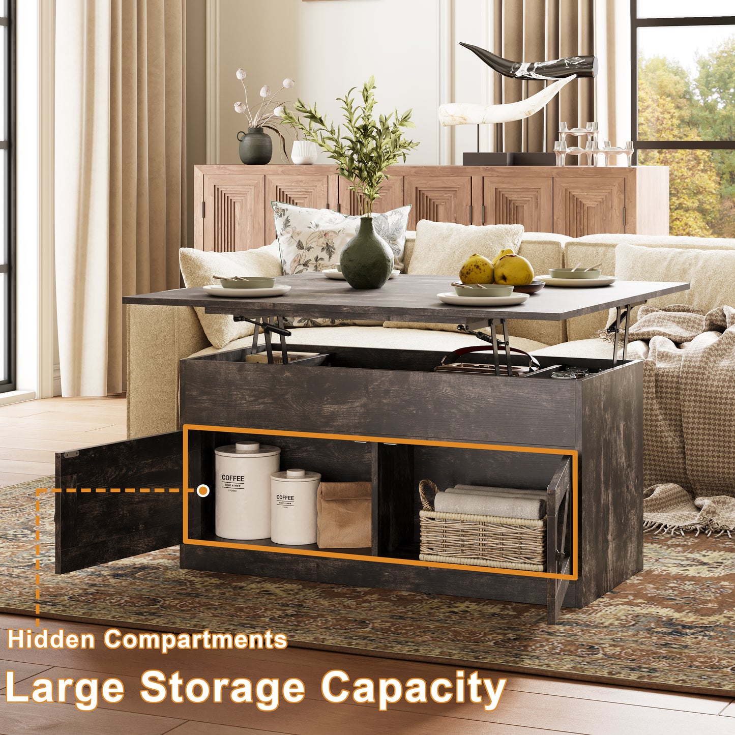 Lift Top Coffee Table with Storage for Living Room Hidden Compartment
