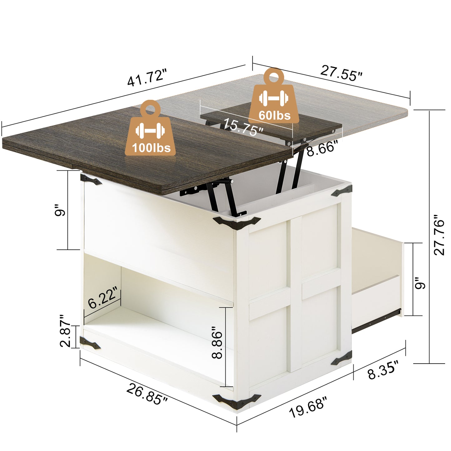 WOWLIVE Farmhourse Wood Square Coffee Table, Lift Top Coffee Table with 4-in-1 Storage