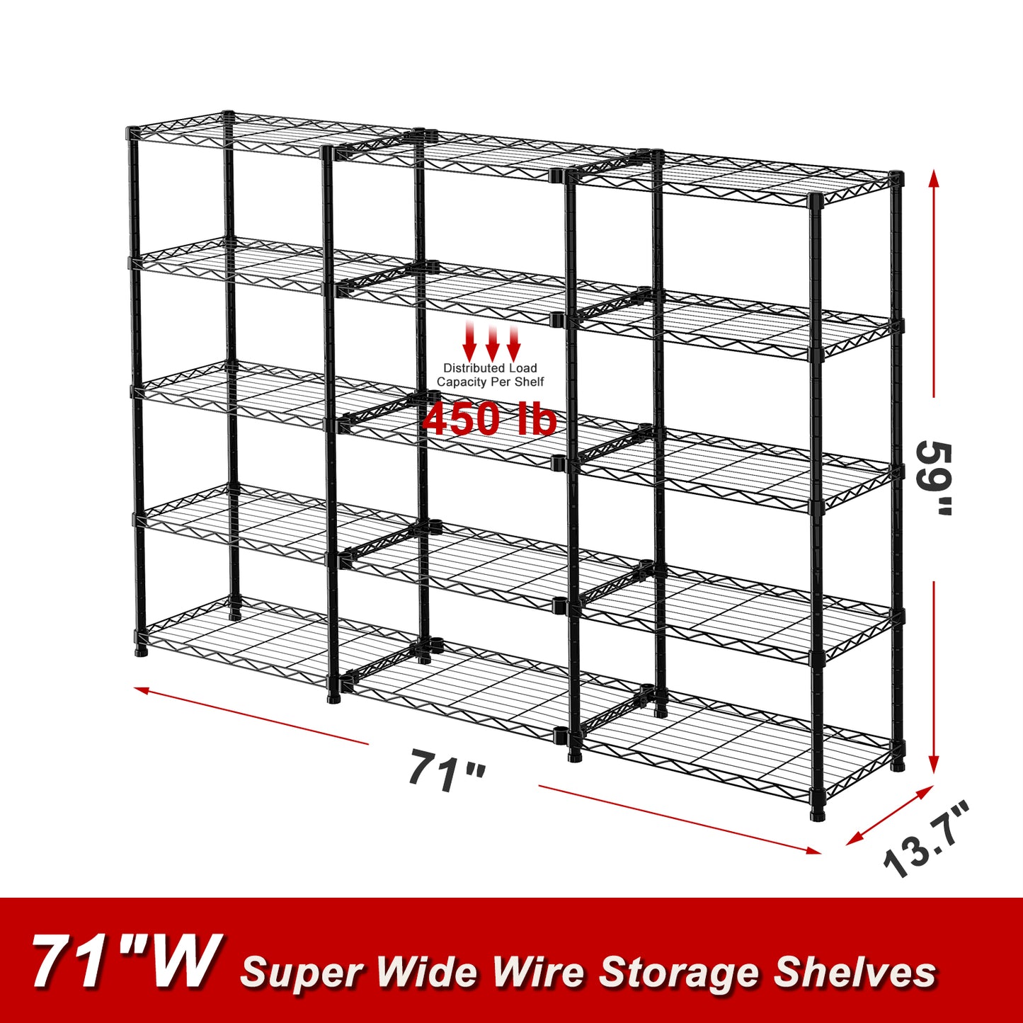 WOWLIVE 5 Tier Wire Shelving Unit Heavy Duty Metal Shelves for Storage Adjustable Garage Shelving Rack Pantry Kitchen
