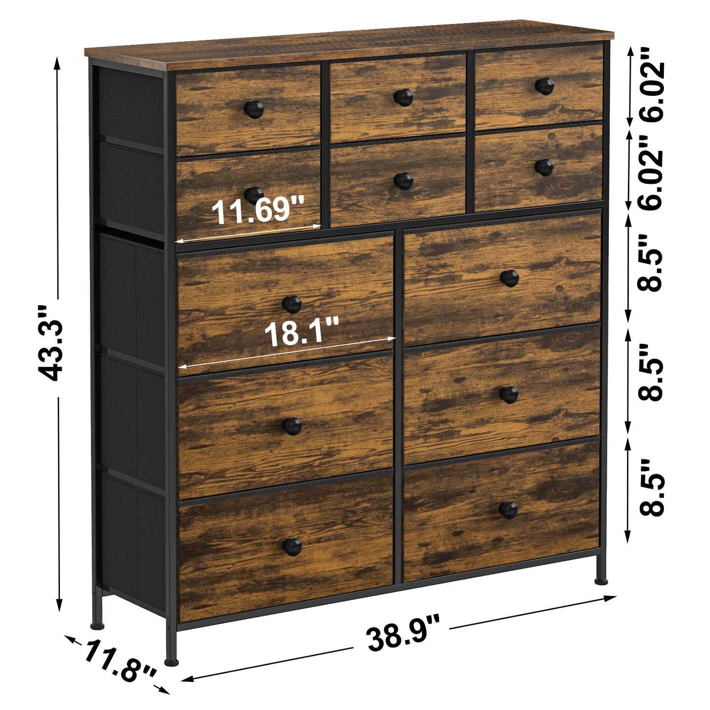 WOWLIVE Dresser 12 Chest of Drawers, Closet with Wooden