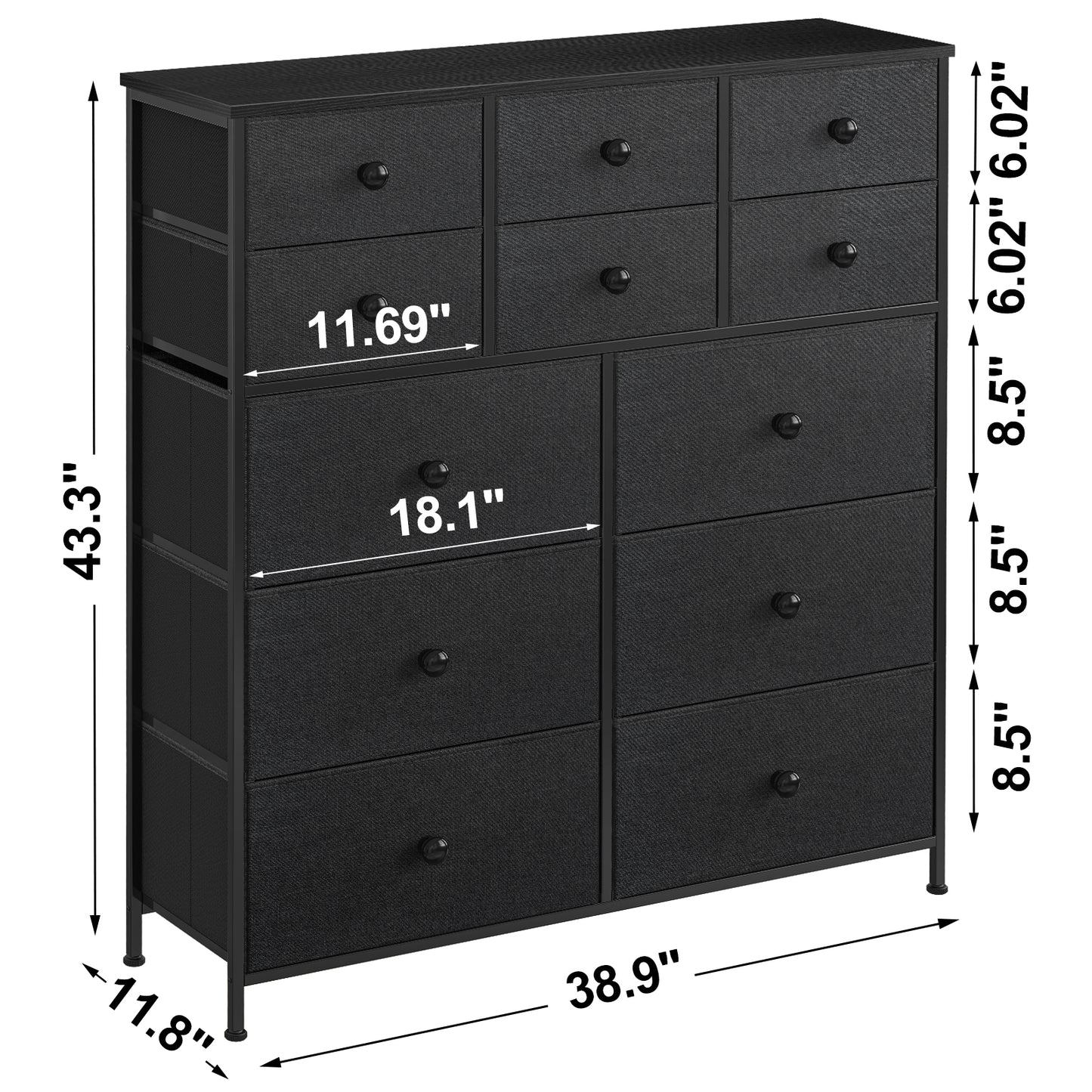 WOWLIVE Dresser 12 Chest of Drawers, Closet with Wooden