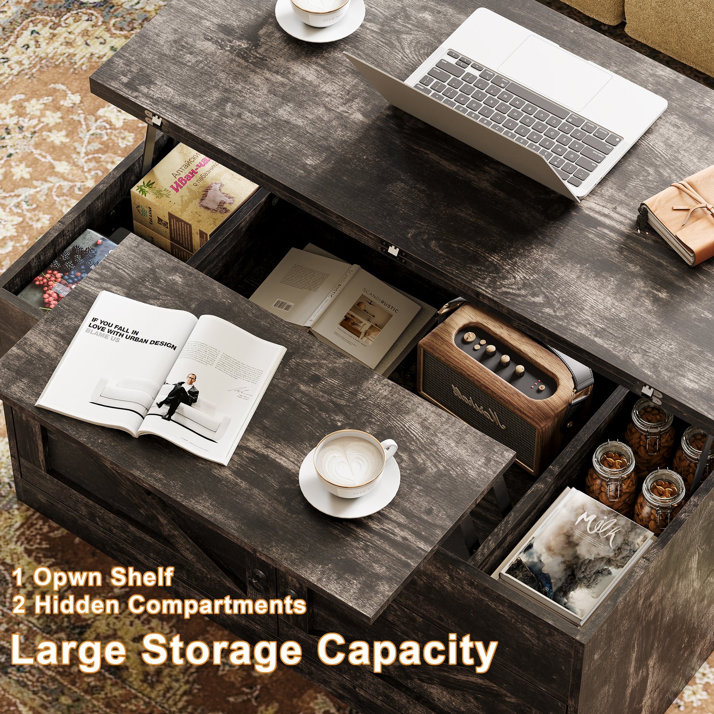 Lift Top Coffee Table with Storage for Living Room Hidden Compartment