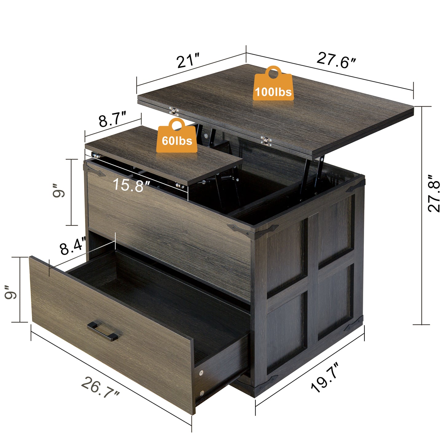 WOWLIVE Farmhourse Wood Square Coffee Table, Lift Top Coffee Table with 4-in-1 Storage